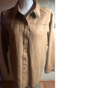 Joan Rivers Tan Mole Skin Button Down Shirt Size L